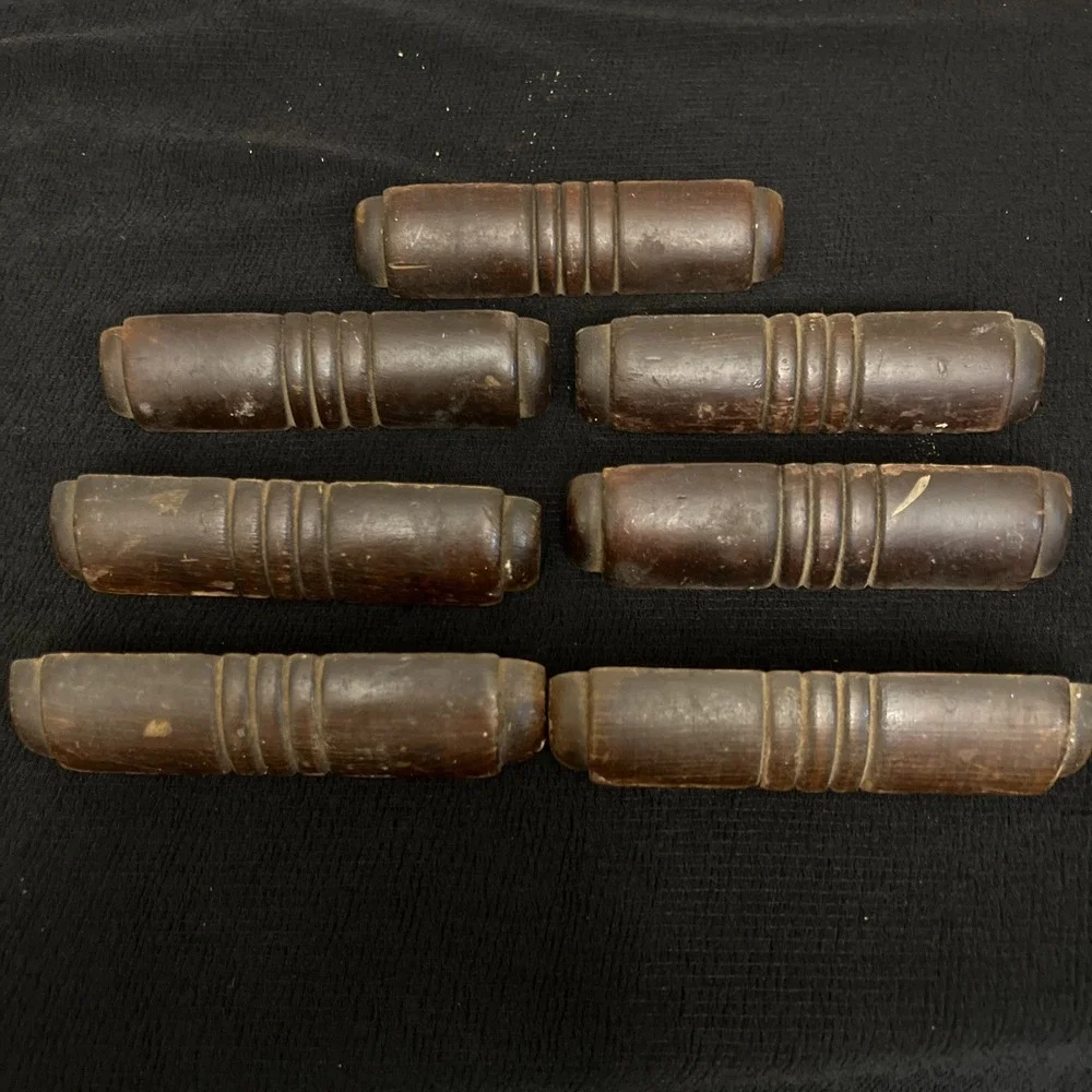 Set 7 Vintage Mid Century Modern Wood Cabinet Drawer Pull Handles